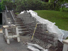 Mortared wall under construction